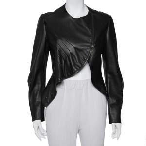 Saint Laurent Paris Dark Brown Leather Asymmetric Hem Cropped Jacket M