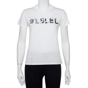 Saint Laurent Paris White Cotton Logo Printed T-Shirt S