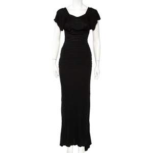 Yves Saint Laurent Black Knit Paneled Asymmetric Hem Maxi Dress S