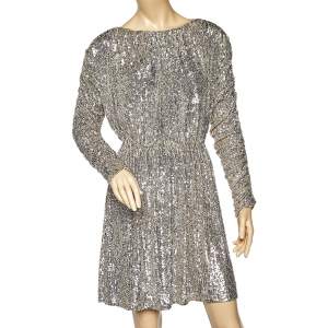 Saint Laurent Silver Sequin Embellished Mini Dress M