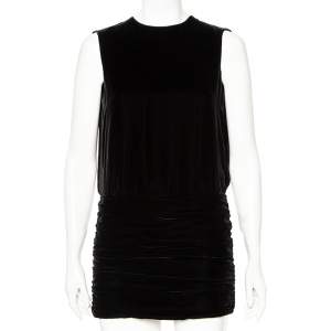 Saint Laurent Black Velvet Draped Mini Dress S