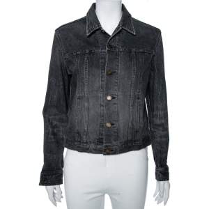 Saint Laurent Faded Grey Heart & Lightening Bolt Patch Applique Denim Jacket M