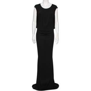 Saint Laurent Black Jersey Cutout Shoulder Detailed Maxi Dress L