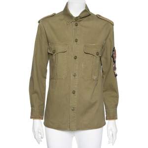 Saint Laurent Olive Green Cotton & Embellished Military Jacket M
