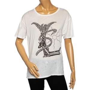 Saint Laurent White Cotton Printed Short Sleeve T-Shirt M