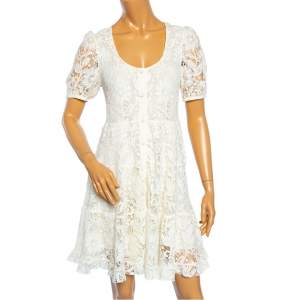 Saint Laurent Cream Lace Ruffle Hem Detailed Short Dress M