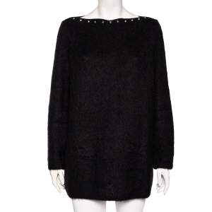 Saint Laurent Black Mohair Stud Embellished Neck Detailed Sweater XL