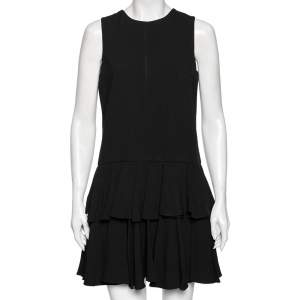 Saint Laurent Black Crepe Tiered Detail Pleated Sleeveless Dress M