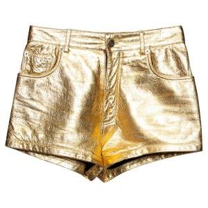 Saint Laurent Gold Laminated Leather Shorts S