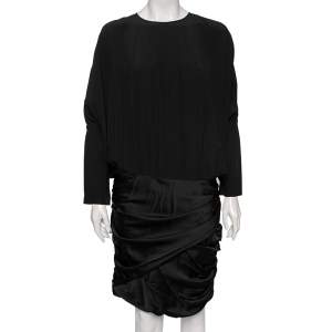 Saint Laurent Black Crape & Satin Ruched Detailed Dress L