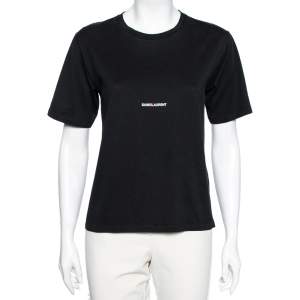 Saint Laurent Black Cotton Logo Printed Short Sleeve T-Shirt S