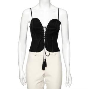 Saint Laurent Black Suede Lace-Up Bustier Top M