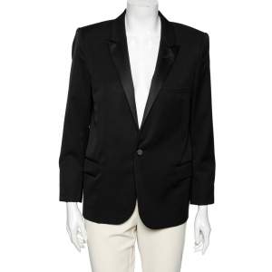 Saint Laurent Black Wool & Satin Lapel Detailed Single Breasted Blazer L