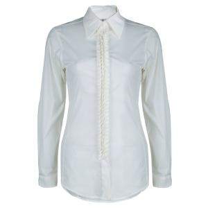 Saint Laurent Paris Off White Textured Placket Detail Long Sleeve Shirt S