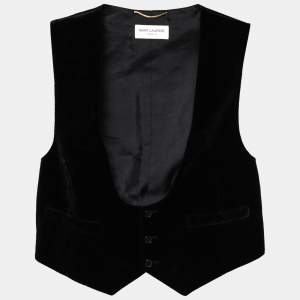 Saint Laurent Black Velvet Belted Back Vest Waistcoat L