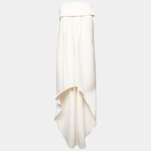 Saint Laurent Cream Silk Crepe Strapless Asymmetric Maxi Dress S