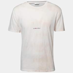 Saint Laurent Pink Logo Printed Distressed Effect Cotton T-Shirt M