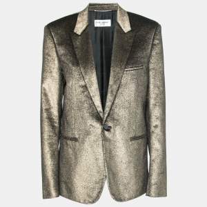 Saint Laurent Gold Sparkly Cotton Long Sleeve Blazer XXL
