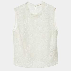 Saint Laurent White Lace Sleeveless Blouse M