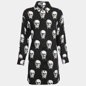 Saint Laurent Black Skull Print Shirt Dress M