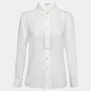 Saint Laurent Pearl White Crepe de Chine Silk Shirt L