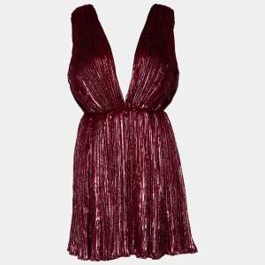 Saint Laurent   Burgundy Lurex Velvet Pleated Mini Dress M