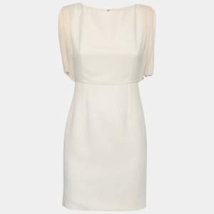 Saint Laurent Cream Crepe Overlay Detail Dress S