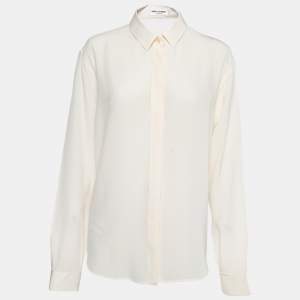 Saint Laurent Cream Silk Chiffon Button Front Shirt XL