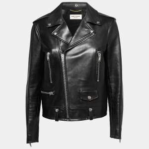 Saint Laurent Black Leather Biker Jacket L