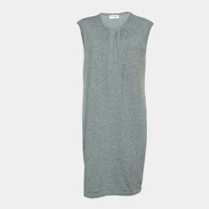 Saint Laurent Grey Cashmere Pleated Detail Shift Dress L