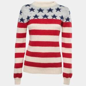 Saint Laurent Paris Red & Blue American Stars Patterned Wool Sweater S