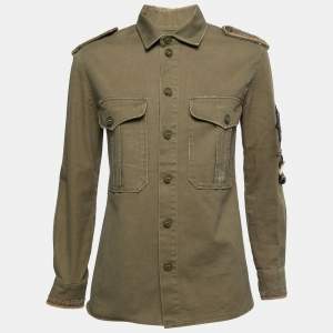 Saint Laurent Paris Olive Green Cotton & Ramie Military Jacket S