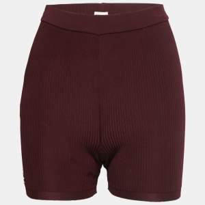 Saint Laurent Burgundy Ribbed Knit Biker Shorts S