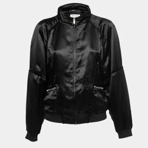 Saint Laurent Paris Black Satin Teddy 80s Bomber Jacket L 