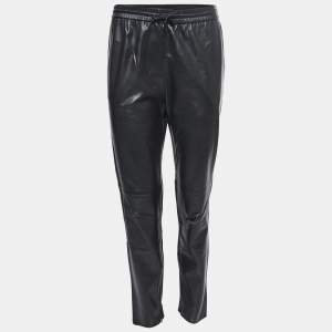 Saint Laurent Black Leather Loose Fit Trousers S