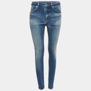 Saint Laurent Paris Blue Washed Distressed Denim Skinny Jeans M Waist 28" 