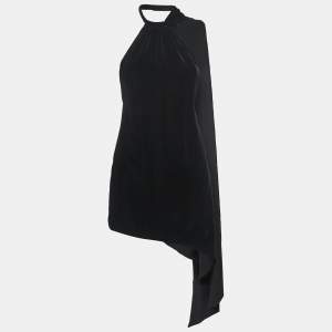 Saint Laurent Black Velvet One Shoulder Asymmetrical Mini Dress S