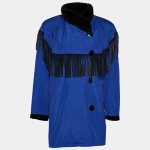 Yves Saint Laurent Furrures Blue Cotton Fur Lined Button Front Jacket M