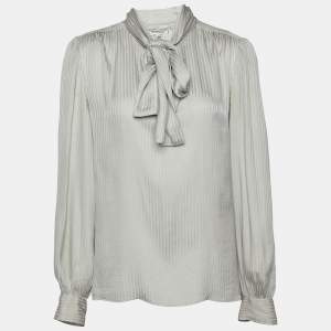 Saint Laurent Rive Gauche Grey Striped Silk Neck Tie Top M