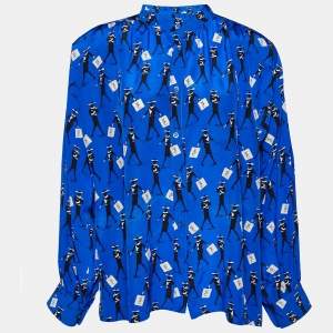 Saint Laurent Rive Gauche Blue Printed Silk Oversized Shirt L