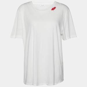 Saint Laurent White Printed Cotton Knit T-Shirt M