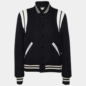 Saint Laurent Black Wool Contrast Leather Detail Teddy Jacket M