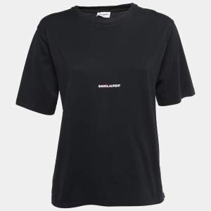 Saint Laurent Paris Black Cotton Logo Print T-Shirt S