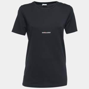 Saint Laurent Black Logo Print Cotton Half Sleeve T-Shirt XS