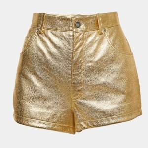 Saint Laurent Metallic Gold Leather Mini Shorts M