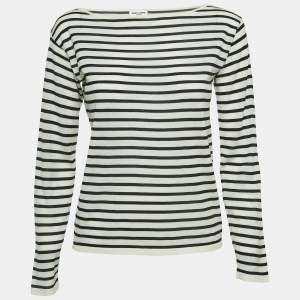 Saint Laurent Paris Cream Striped Wool Long Sleeve T-Shirt M