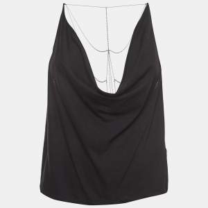 Saint Laurent Black Cotton Cowl Neck Back Chain Detailed Top S
