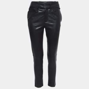 Saint Laurent Black Leather Belted Trousers S