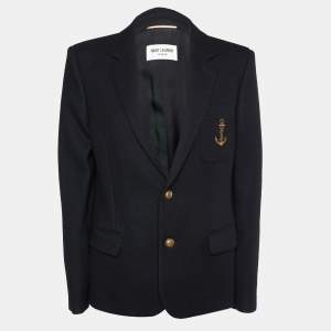 Saint Laurent Paris Black Wool Anchor Detail Single Breasted Blazer L