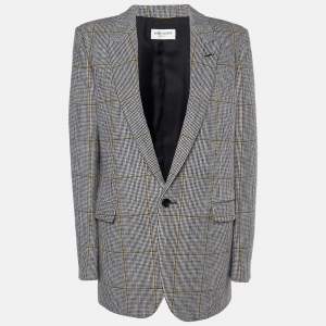 Saint Laurent Craie Noir Ocre Checked Wool Tailored Blazer M